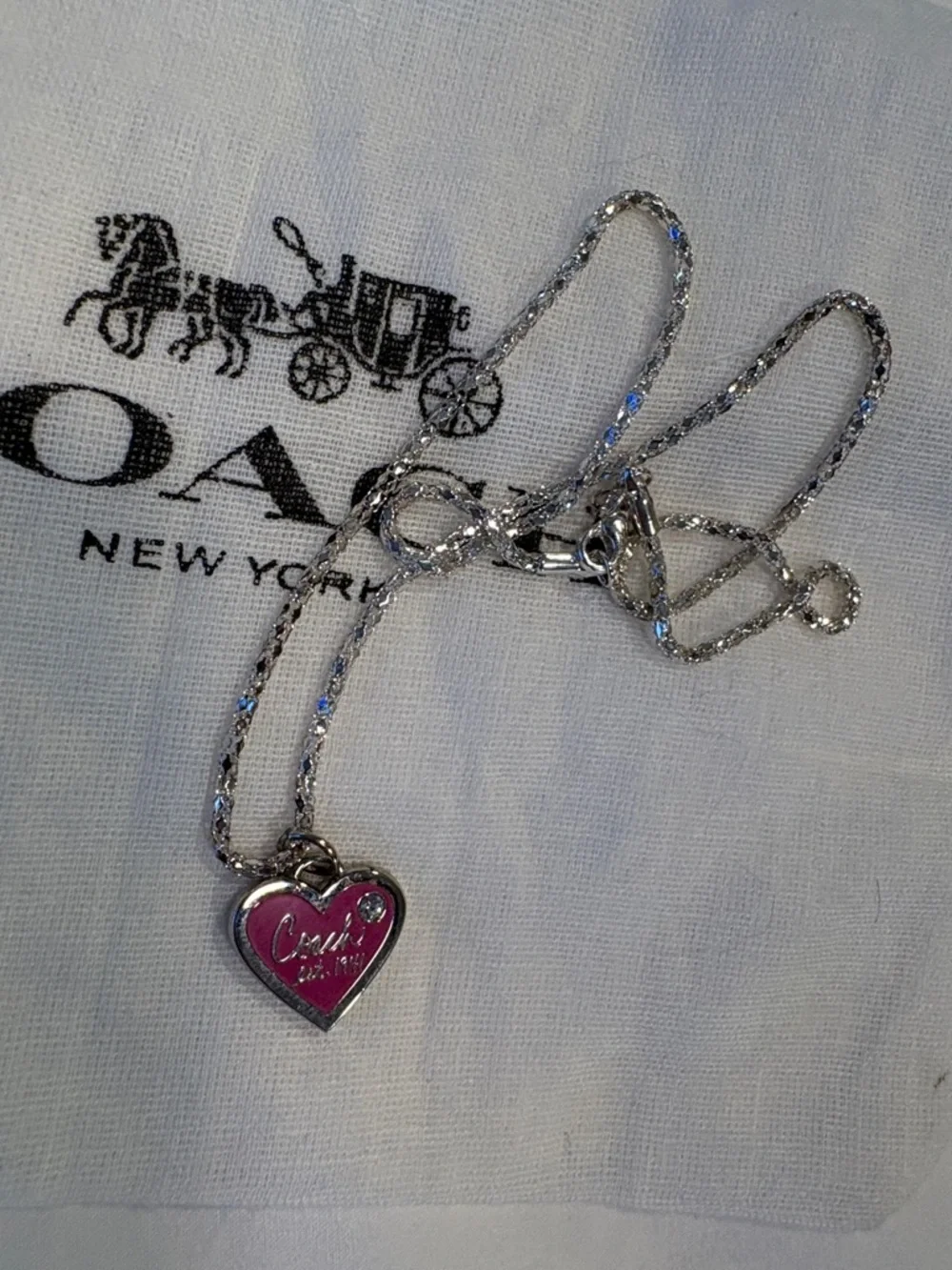 Coach Pink Heart Pendant Necklace with Crystal Accent - Picture 2 of 5